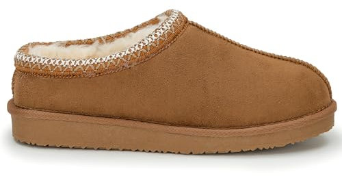 Polar Women s Slippers Faux Suede, Flexible Waterproof Anti Slip Rubber Sole With Memory Foam, Aztec Fluffy Faux Fur Lined Slip Ons, Winter Ladies Walking Shoes for Indoor & Outdoor - Chestnut UK 7