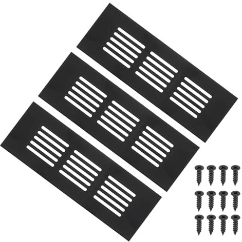 PATIKIL 6 x 2 Inch Door Air Vent Cover, 3pcs Aluminum Grille Ventilation Cover Louvered with Mounting Screws for Cabinet Wardrobe Door, Black