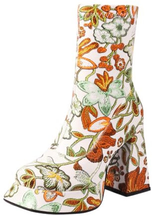 Lampo con plataforma para mujer con flores de colores otoño e invierno botines sólidos de gran tamaño botines con tacón y grandes, cómodos, para fiestas, botas acolchadas de goma, Verde, 40 EU