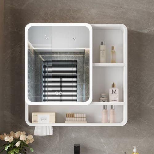 Armoire de Toilette Miroir LED Armoire de Toilette avec Anti-buée Armoire Pharmacie Murale avec Tactile la Luminosité Peut Être AJ Meuble de Salle de Bain Meuble Vasque Armoire à Pharmacie
