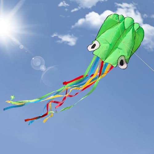 Aquilone, Hillylolly Aquilone Polpo, Aquiloni per i Bambini, Aquilone Acrobatico, Aquilone Grande con Coda Lunga Colorata per Superiore ai 10 anni Bambini e Adulto Giochi all Aperto (Verde)
