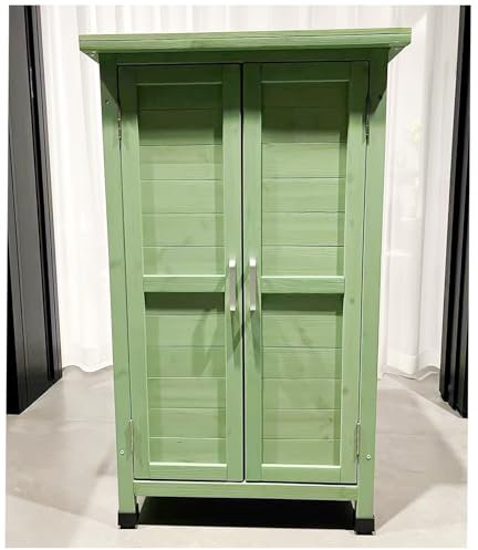 Outdoor Waterproof Storage Cabinet with 2 Shelves Solid Wood Garden Shed for Small Tools Pool Toys and Lawn Equipment (Green)