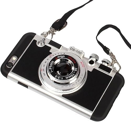SGVAHY Emily in Paris Phone Case for iPhone 7/8/SE2/SE3 Vintage Camera Case Cute 3D Unique Design Cover with Removable Neck Strap Lanyard Silicone Case for Girls Kids Women Black
