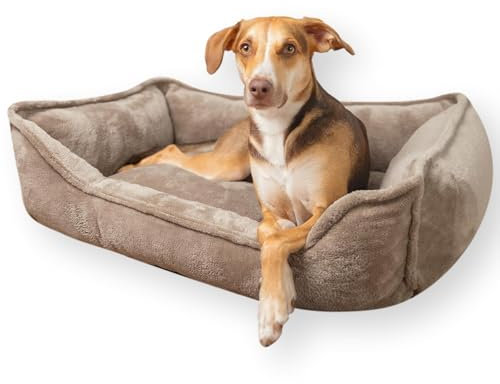 4L Textil IRIS Orthopädisches Hundebett Premium-LINE Hundekorb orthopädisch Kuscheliges Hundebett mit Bezug Memory Foam(100x80 cm, Braun)