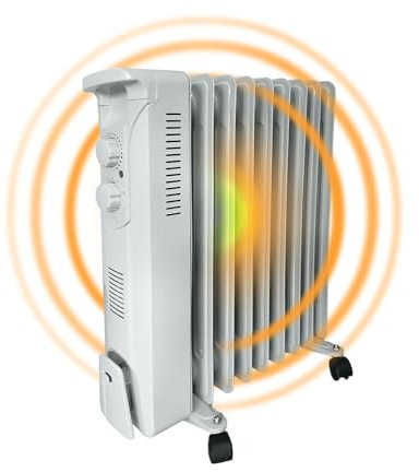 Oil Filled Radiator, Storage Heater Electric Fan Heater Radiator Fans for Home with Adjustable Thermostat Use With Over-Heat Protection 3 Heat Settings 600W-2500W (White-9Fin-20sqm)