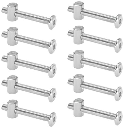 10 Sets of Furniture Connector Bolts and Barrel Nuts,Bed Bolt and Nut Kit (M6×50mm)