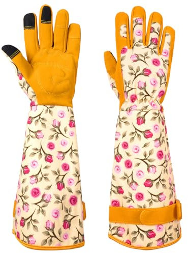 Ainiv Gartenhandschuhe Dornenfest Rosenhandschuhe, Gartenhandschuhe Damen/Herren Garten Geschenke - Dornenfeste Handschuhe mit Extra Langer Stulpe Und Verstärkten Handflächen Und Fingerspitzen(Gelb-M)