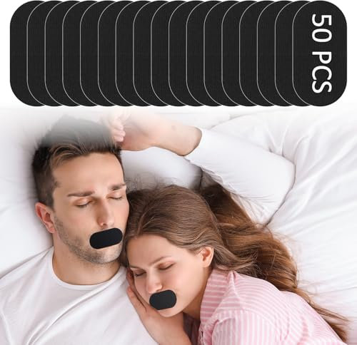 50 Piezas Cinta Bucal para Dormir, Parches Anti Ronquidos, Tiras Bucales Antirronquidos, Alivio Instantáneo de Los Ronquidos y la Respiración Bucal Reducida (50Piezas - Negro)