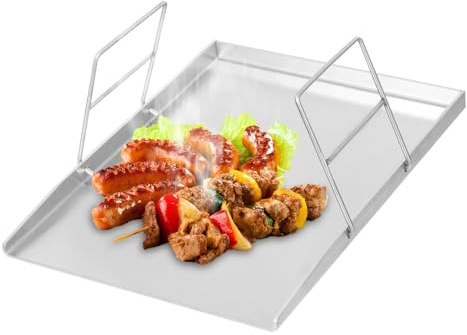 Grillplatte, Edelstahl Plancha Grillplatte, Teppanyaki Platte mit 2 Griffe, Grill Platte für BBQ Gasgrill & Kohlegrill, 40 * 30 cm