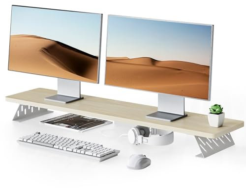 Fenge Monitor Stand Riser for Desk Large Computer Monitor Stand for 2 Monitors Wood Desk Organizer Stand for PC, Laptop, Printer, TV Screen (Oak, 108CM)