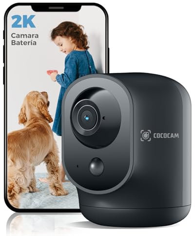 COCOCAM 2K Überwachungskamera Innen WLAN mit 5200mAh Akku, kabelloser 355°P 90°T, Baby Monitor Haustierkamera Altenpflege, KI-Erkennung, PIR-Personenerkennung, 2,4G WLAN(1, Schwarz)