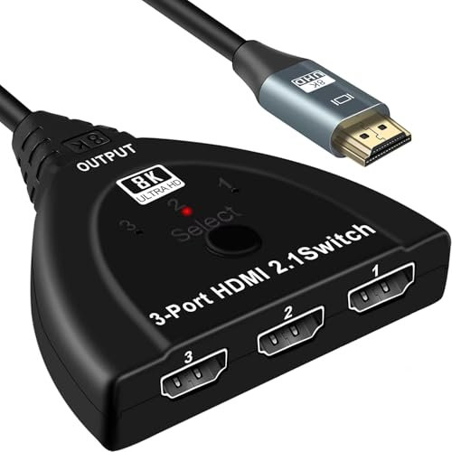 Switch HDMI 8K a 3 porte, KSRplayer 4K a 120 Hz/8K a 60 Hz, 3 in 1 uscita, splitter HDMI 2.1 con cavo da 0,5 m, scatola selettore HDMI per monitor TV PS5, PS4, Roku, Xbox, Xbox, VRR, ALLM, HDR,