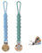 KUKUPOW Lot de 2 chaînes porte-tétine en silicone, porte-sucette pour bébé, fabriqué en silicone alimentaire, avec clip bois hêtre naturel (bleu Cambridge + bleu)