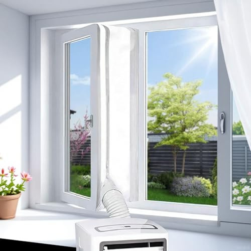 Guarnizione per finestra per condizionatori d'aria mobili, guarnizione per finestra per condizionatori d'aria portatili, set di guarnizioni per finestra con cerniera e chiusura adesiva (400 cm)