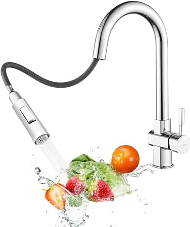 Robinet de Cuisine,Robinet de Cuisine Haute Pression Avec Douchette Extractible,Pivotant à 360°, Mitigeur D'éVier à Double Bec,Mitigeur de Cuisine En Acier Inoxydable Chromé