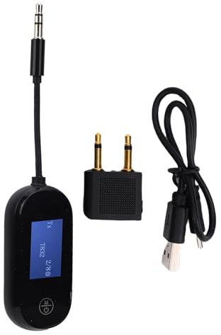 Jectse Adaptateur Bluetooth pour Avion, Support pour 2 écouteurs, 3.5mm AUX sans Fil Bluetooth 5.3 Émetteur Récepteur pour TV Vol Compagnie Aérienne Voiture Maison Stéréo