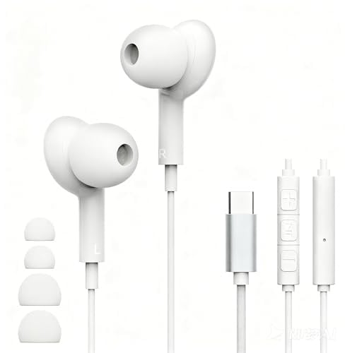 USB C Kopfhöfer für Samsung Galaxy S26 S25 S24 Ultra S23 FE S22 S21 A54 A55 A56 A17 A16 A36 iPhone 17 Air 16,USB C Headset mit Mikrofon In-Ear Kopfhörer mit Kabel Ohrhörer für Xiaomi Google Pixel 10