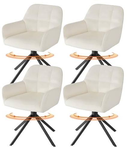 Sweetcrispy Esszimmerstuhl 4er Set, 360° Drehstuhl Esszimmer, Küchenstuhl, Samt Schminktisch Stuhl, bis 120 kg belastbar, Sessel mit Armlehnen Stahlbeine, Schreibtischstuhl für Arbeitszimmer, Beige