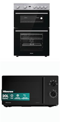 Bundle of Hisense HDE3211BXUK 60cm Electric Cooker with Ceramic Hob - Brushed stainless steel + Hisense 700 Watts 20 Litre Inverter Microwave Oven H20MOBP1HIUK Black, Automatic Defrost, 5 power levels