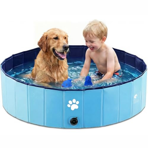 Dazhtu Bañeras para Piscina Perros Plegable, Piscina Perros Grandes, Piscina Plegable para Perros Gatos Bañera Portátil para Mascotas Antideslizante y Resistente, Azul, 100 x 30 cm