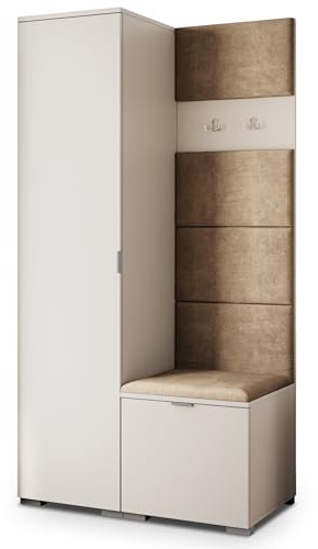 Masseno Flugarderoben Set Lori, Kleiderschrank-Set mit Sitzbank, Garderobenschrank Flur mit 3 Regalböden, Kaschmir