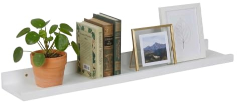 Relaxdays Wandregal, HxBxT: 5 x 80 x 15 cm, Walnussholz, Schweberegal für Bilderrahmen & Deko, Bilderleiste Wand, weiß