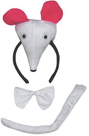 Petitebelle 3D White Mouse Headband Bowtie Tail Unisex Children 3pc Costume (One Size)