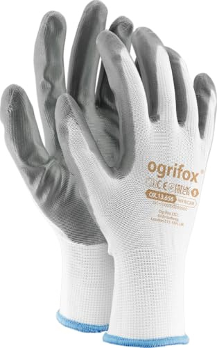 Ogrifox OX-Nitricar_Ws10 Nitrilhandschuhe, Schutzhandschuhe, Arbeitshandschuhe, Weiß-Grau, 10 Größe, 240 Paar