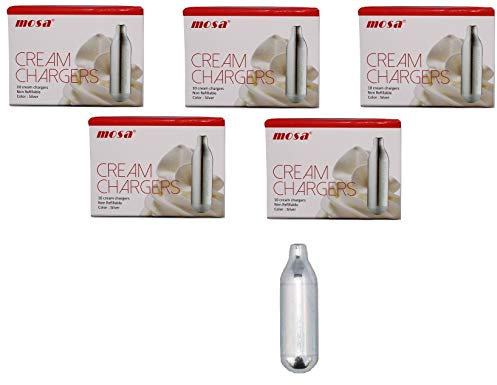 Mosa 50 Gaskartuschen für Chantilly-Siphon, Nachfüllkapseln N2O, Silber, Cartouches GAZ Pour à, Capsules de Recharge