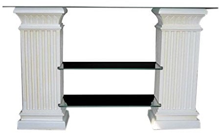 Antikes Wohndesign TV Rack Regal Fernsehschrank TV Schrank Glasregal Phonoregal HiFi Rack Vitrine Bücherregal Weiß Matt Griechische Möbel Höhe: 72cm