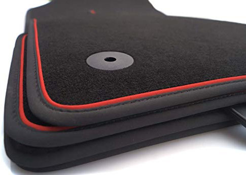 kh Teile Fußmatten passend für Ibiza 5 6F KJ Premium Velours Automatten Schwarz 4-teilig Nubuk Zierband rot