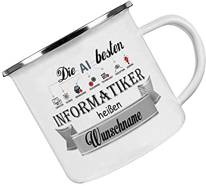 Crealuxe Emaille Tasse Die besten Informatiker heißen (Wunschname) - Kaffeetasse mit Motiv, Campingtasse, bedruckte Emailletasse mit Wunschtext, Wunschname, Spruch oder Bildern