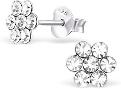Kristall Blume Ohrstecker 925 Echt Silber Ohrringe Kinder Mädchen Geschenkidee