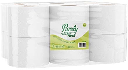 Blake & White 2 Ply Mini Jumbo Toilet Rolls 12 Pack - Purely Kind 62mm Highly Absorbent Toilet Paper for Home and Leisure Centers - Ultra Durable Tissue Roll of 150m
