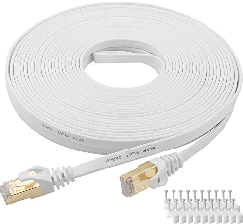 DEFACE Cat 8 Ethernet Cable 40 Ft Cat8 Internet Cable Flat Gigabit High Speed Shielded RJ45 LAN Cable for PS4, Xbox, Router, Modem, Gaming, White