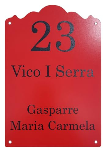 GUIZZO Creart - Personalisiertes Graviertes Namensschild Haustür, Handgefertigtes Produkt mehreren Farben Personalisiertes Türschild mit Lasergravur 13x19Hcm Rot Namensschild Briefkasten Made in Italy