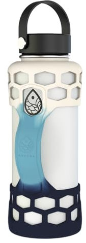 REUZBL Bottle Bumper Silicone Sleeve Protector with Handle for Hydro Flask, Takeya, Simple Modern, or Similar Bottles (Beach, 32 oz)