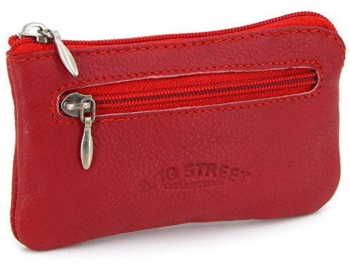 Leder Schlüsseltasche Schlüsseletui mit 2 Fächern für Geld Münzen – Schlüsselmäppchen mit 2 Ringen (Rot)