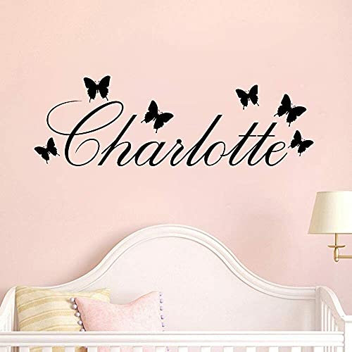 Schmetterling Name Wandaufkleber Schmetterling Muster Benutzerdefinierten Namen Wandtattoo Vinyl Kinderbett Kinderzimmer Dekoration Wandbild 57X19Cm