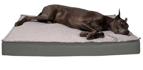 Furhaven Wasserabweisendes kühlendes Gel-Hundebett für große Hunde mit Abnehmbarer Steppdecke und waschbarem Bezug, für Hunde bis zu 57 kg, Steppdecke, umwandelbare Matratze, Grau, Jumbo Plus/XXL