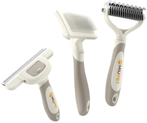 MIU PET Kit profesional de aseo para perros y gatos de pelo largo – Juego de cepillos para quitar el pelo y quitar el pelo 3 en 1, caja de regalo para mascotas de pelo largo