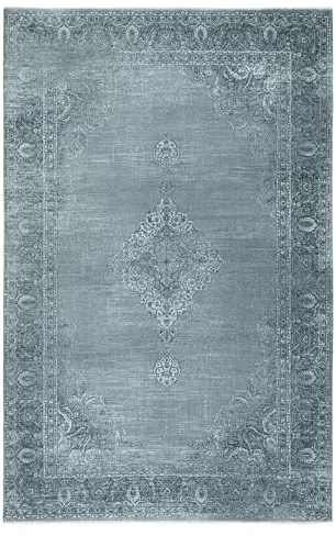 TESSO LIVING Tappeto Salotto Kilim Vintage 120x160 cm Argento Lavabile Pelo Corto Antiscivolo Oeko-Tex Design Belga