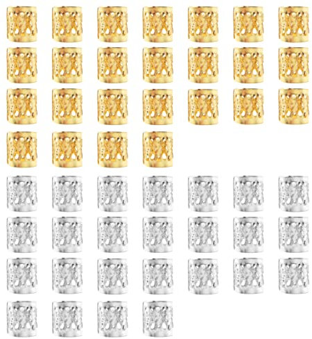 50PCS Hair Beads Jewelry Rings for Braids Hair, Aluminum Dreadlocks beads Metal Cuffs for Braiding Hair Decorations (25 Silver + 25 Gold) Y5-2205-12
