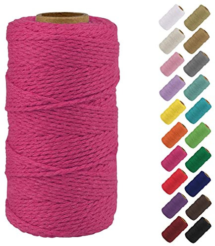 Binwat Natural Macrame Cotton Cord Twine String Colored Cotton Rope Macrame Yarn Craft Cord for DIY Crafts Knitting Plant Hangers Christmas Wedding Decor (Rose Red, 2mmx100m)