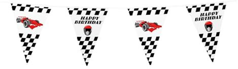 Boland Rennwagen Happy Birthday Wimpelkette 6m für Kinder Geburtstag Party Karierte Flagge Go Kart Kindergeburtstag Party Girlande Wimpelkette Flagge