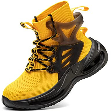 IYVW 092 Chaussures de Sécurité Homme Femme Baskets de Sécurité Embout Acier Respirant Chaussures de Travail Jaune 43.5 EU