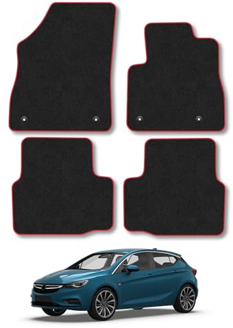 Vauxhall Astra (2015-2022) Carpet Car Mats | Red Edge Trim Tailored Fit Floor Mats Full Coverage Protection Accessories Easy Clean Anti Slip Made in the UK
