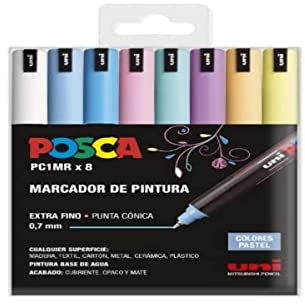 UNI Posca Etui mit 8 Filzstiften PC1MR Pastellfarben, Konische Spitze, extra dünn