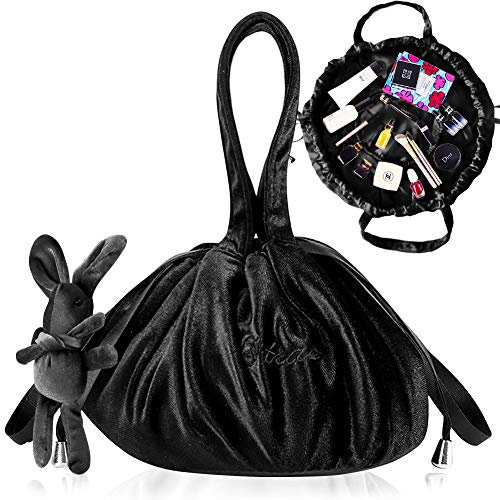 Tyuodna Kosmetiktasche Damen,Kosmetikbeutel mit Kordelzug,Make Up Tasche,Portable Lazy Bag,Kosmetiktasche Groß,Schminktasche Organizer (Schwarz)