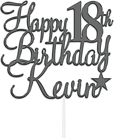 Personalised Happy Birthday Acrylic Cake Topper by KreateSquare | Custom Acrylic Cake Topper | Custom Colour Any Name & Any Age Cake Decoration (Grey)